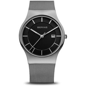 BERING Reloj de cuarzo para hombre de 40 mm con caja de acero inoxidable plateado y esfera negra, correa milanesa, cristal de zafiro y resistencia al agua de 3 ATM BERING Reloj de cuarzo para hombre de 40 mm con caja de acero inoxidable plateado y esfera negra, correa milanesa, cristal de zafiro y resistencia al agua de 3 ATM