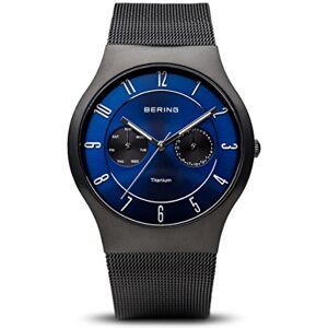 BERING Reloj de cuarzo para hombre con caja de titanio de 39 mm con acabado en negro y esfera azul, correa milanesa, cristal de zafiro y resistencia al agua de 5 ATM BERING Reloj de cuarzo para hombre con caja de titanio de 39 mm con acabado en negro y esfera azul, correa milanesa, cristal de zafiro y resistencia al agua de 5 ATM