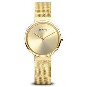BERING Reloj de cuarzo para mujer con caja de acero inoxidable de 31 mm con acabado dorado y esfera dorada, correa milanesa, cristal de zafiro y resistencia al agua de 5 ATM BERING Reloj de cuarzo para mujer con caja de acero inoxidable de 31 mm con acabado dorado y esfera dorada, correa milanesa, cristal de zafiro y resistencia al agua de 5 ATM