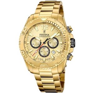 Festina Reloj Hombre Analógico de Acero Inoxidable 316l Dorado Movimiento de Cuarzo Cronógrafo Calendario Cristal Mineral Resistente Resistente al Agua 10 ATM F20684/1 Timeless Chronograph Festina Reloj Hombre Analógico de Acero Inoxidable 316l Dorado Movimiento de Cuarzo Cronógrafo Calendario Cristal Mineral Resistente Resistente al Agua 10 ATM F20684/1 Timeless Chronograph