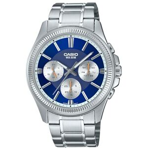 Casio Reloj para Hombre MTP-1375D-2A1VDF Esfera Azul, Correa Plateada, Plateado, Clásico Casio Reloj para Hombre MTP-1375D-2A1VDF Esfera Azul, Correa Plateada, Plateado, Clásico