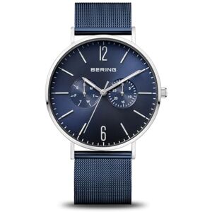 BERING Reloj de cuarzo para hombre con caja de acero inoxidable plateado de 40 mm y esfera azul, correa milanesa, cristal de zafiro y resistencia al agua de 3 ATM BERING Reloj de cuarzo para hombre con caja de acero inoxidable plateado de 40 mm y esfera azul, correa milanesa, cristal de zafiro y resistencia al agua de 3 ATM