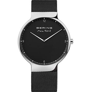 BERING Reloj de cuarzo para hombre con caja de acero inoxidable plateado de 40 mm y esfera negra, correa milanesa, cristal de zafiro y resistencia al agua de 5 ATM BERING Reloj de cuarzo para hombre con caja de acero inoxidable plateado de 40 mm y esfera negra, correa milanesa, cristal de zafiro y resistencia al agua de 5 ATM