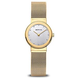 BERING Reloj de cuarzo para mujer con caja de acero inoxidable de 26 mm con acabado dorado y esfera plateada, correa milanesa, cristal de zafiro y resistencia al agua de 5 ATM BERING Reloj de cuarzo para mujer con caja de acero inoxidable de 26 mm con acabado dorado y esfera plateada, correa milanesa, cristal de zafiro y resistencia al agua de 5 ATM