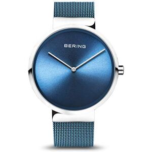 BERING Reloj de cuarzo unisex con caja de acero inoxidable plateado de 39 mm y esfera azul, correa milanesa, cristal de zafiro y resistencia al agua de 5 ATM BERING Reloj de cuarzo unisex con caja de acero inoxidable plateado de 39 mm y esfera azul, correa milanesa, cristal de zafiro y resistencia al agua de 5 ATM
