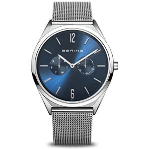 BERING Reloj de cuarzo unisex con caja de acero inoxidable plateado de 40 mm y esfera azul, correa milanesa, cristal de zafiro y resistencia al agua de 3 ATM BERING Reloj de cuarzo unisex con caja de acero inoxidable plateado de 40 mm y esfera azul, correa milanesa, cristal de zafiro y resistencia al agua de 3 ATM
