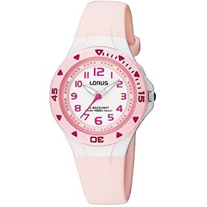 Lorus Reloj analógico infantil de cuarzo con correa de plástico rosa (luz) sumergible a 100 metros Lorus Reloj analógico infantil de cuarzo con correa de plástico rosa (luz) sumergible a 100 metros
