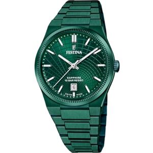 Festina Swiss Made Reloj Hombre Analógico de Acero Inoxidable 316l Verde Movimiento de Cuarzo Calendario Cristal Zafiro de Alta Resistencia Resistente al Agua 10 ATM Rive Collection Festina Swiss Made Reloj Hombre Analógico de Acero Inoxidable 316l Verde Movimiento de Cuarzo Calendario Cristal Zafiro de Alta Resistencia Resistente al Agua 10 ATM Rive Collection