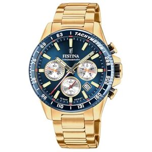Festina Reloj Hombre Analógico de Acero Inoxidable 316l Dorado Movimiento de Cuarzo Cronógrafo Calendario Cristal Mineral Resistente Resistente al Agua 10 ATM Timeless Chronograph Festina Reloj Hombre Analógico de Acero Inoxidable 316l Dorado Movimiento de Cuarzo Cronógrafo Calendario Cristal Mineral Resistente Resistente al Agua 10 ATM Timeless Chronograph