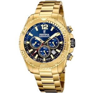 Festina Reloj Hombre Analógico de Acero Inoxidable 316l Dorado Movimiento de Cuarzo Cronógrafo Calendario Cristal Mineral Resistente Resistente al Agua 10 ATM F20684/2 Timeless Chronograph Festina Reloj Hombre Analógico de Acero Inoxidable 316l Dorado Movimiento de Cuarzo Cronógrafo Calendario Cristal Mineral Resistente Resistente al Agua 10 ATM F20684/2 Timeless Chronograph