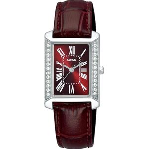 Lorus Reloj clásico de Acero Inoxidable Correa de Cuero Rojo Lorus Reloj clásico de Acero Inoxidable Correa de Cuero Rojo