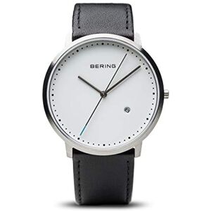 BERING Reloj de cuarzo unisex con caja de acero inoxidable plateado de 39 mm y esfera blanca, correa de piel de becerro, cristal de zafiro y resistencia al agua de 3 ATM BERING Reloj de cuarzo unisex con caja de acero inoxidable plateado de 39 mm y esfera blanca, correa de piel de becerro, cristal de zafiro y resistencia al agua de 3 ATM