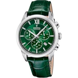 Festina Swiss Made Reloj Hombre Analógico de Cuero Verde Movimiento de Cuarzo Cronógrafo Calendario Cristal Zafiro Resistente Resistente al Agua 10 ATM Elegante Chrono Festina Swiss Made Reloj Hombre Analógico de Cuero Verde Movimiento de Cuarzo Cronógrafo Calendario Cristal Zafiro Resistente Resistente al Agua 10 ATM Elegante Chrono