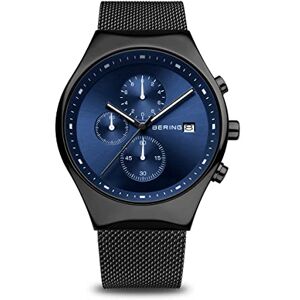 BERING Reloj de cuarzo para hombre con caja de acero inoxidable de 42 mm con acabado negro y esfera azul, correa milanesa, cristal de zafiro y resistencia al agua de 3 ATM BERING Reloj de cuarzo para hombre con caja de acero inoxidable de 42 mm con acabado negro y esfera azul, correa milanesa, cristal de zafiro y resistencia al agua de 3 ATM