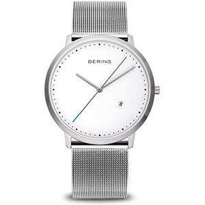 BERING Reloj de cuarzo unisex con caja de acero inoxidable plateado de 39 mm y esfera blanca, correa milanesa, cristal de zafiro y resistencia al agua de 3 ATM BERING Reloj de cuarzo unisex con caja de acero inoxidable plateado de 39 mm y esfera blanca, correa milanesa, cristal de zafiro y resistencia al agua de 3 ATM