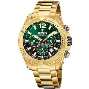 Festina Reloj Hombre Analógico de Acero Inoxidable 316l Dorado Movimiento de Cuarzo Cronógrafo Calendario Cristal Mineral Resistente Resistente al Agua 10 ATM F20684/3 Timeless Chronograph Festina Reloj Hombre Analógico de Acero Inoxidable 316l Dorado Movimiento de Cuarzo Cronógrafo Calendario Cristal Mineral Resistente Resistente al Agua 10 ATM F20684/3 Timeless Chronograph