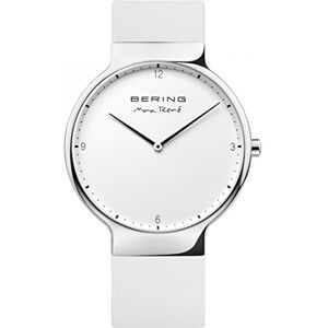 BERING Reloj de cuarzo para mujer con caja de acero inoxidable plateado de 40 mm y esfera blanca, correa de silicona, cristal de zafiro y resistencia al agua de 5 ATM BERING Reloj de cuarzo para mujer con caja de acero inoxidable plateado de 40 mm y esfera blanca, correa de silicona, cristal de zafiro y resistencia al agua de 5 ATM