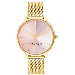 Nine West Reloj de Pulsera de Malla para Mujer, Dorado/Rosa Nine West Reloj de Pulsera de Malla para Mujer, Dorado/Rosa