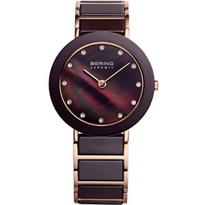 BERING Reloj de cuarzo para mujer, caja de acero inoxidable de 35 mm con acabado en oro rosa, esfera marrón, brazalete de acero inoxidable y detalles en cerámica, resistencia al agua 3 ATM BERING Reloj de cuarzo para mujer, caja de acero inoxidable de 35 mm con acabado en oro rosa, esfera marrón, brazalete de acero inoxidable y detalles en cerámica, resistencia al agua 3 ATM