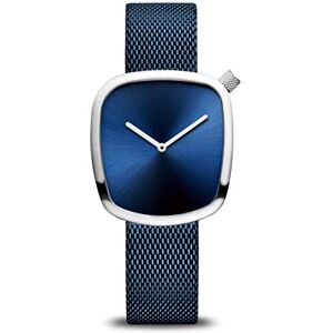 BERING Reloj de cuarzo para mujer con caja de acero inoxidable plateado de 34 mm y esfera azul, correa milanesa, cristal de zafiro y resistencia al agua de 3 ATM BERING Reloj de cuarzo para mujer con caja de acero inoxidable plateado de 34 mm y esfera azul, correa milanesa, cristal de zafiro y resistencia al agua de 3 ATM