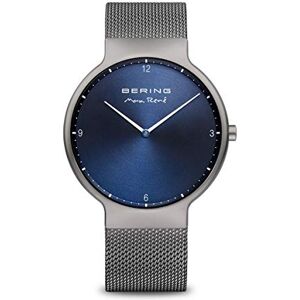 BERING Reloj de cuarzo para hombre con caja de acero inoxidable de 40 mm con acabado en gris y esfera azul, correa milanesa, cristal de zafiro y resistencia al agua de 5 ATM BERING Reloj de cuarzo para hombre con caja de acero inoxidable de 40 mm con acabado en gris y esfera azul, correa milanesa, cristal de zafiro y resistencia al agua de 5 ATM