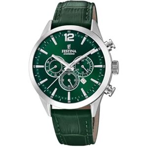 Festina Reloj Hombre Analógico de Cuero Verde Movimiento de Cuarzo Cronógrafo Calendario Cristal Mineral de Alta Resistencia Resistente al Agua 5 ATM Elegante Timeless Chronograph Festina Reloj Hombre Analógico de Cuero Verde Movimiento de Cuarzo Cronógrafo Calendario Cristal Mineral de Alta Resistencia Resistente al Agua 5 ATM Elegante Timeless Chronograph