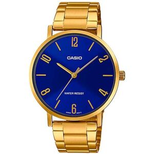 Casio Reloj analógico Redondo de Piel Negra en Relieve de cocodrilo, Dorado, Pulsera Casio Reloj analógico Redondo de Piel Negra en Relieve de cocodrilo, Dorado, Pulsera