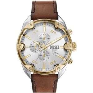 Diesel Reloj Analógico para Hombres de Cuarzo con Correa en Cuero , Marrón y Tono Plateado, 49MM Diesel Reloj Analógico para Hombres de Cuarzo con Correa en Cuero , Marrón y Tono Plateado, 49MM