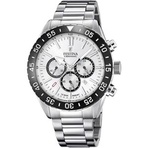 Festina Reloj Hombre Analógico de Acero Inoxidable de Cerámica Plateado Cuarzo Cronógrafo Calendario Cristal Zafiro de Alta Resistencia Resistente al Agua 10 ATM Ceramic Festina Reloj Hombre Analógico de Acero Inoxidable de Cerámica Plateado Cuarzo Cronógrafo Calendario Cristal Zafiro de Alta Resistencia Resistente al Agua 10 ATM Ceramic