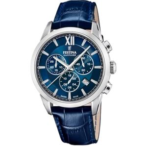 Festina Swiss Made Reloj Hombre Analógico de Cuero Azul Movimiento de Cuarzo Cronógrafo Calendario Cristal Zafiro Resistente Resistente al Agua 10 ATM Elegante Chrono Festina Swiss Made Reloj Hombre Analógico de Cuero Azul Movimiento de Cuarzo Cronógrafo Calendario Cristal Zafiro Resistente Resistente al Agua 10 ATM Elegante Chrono