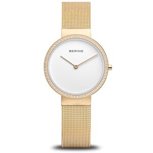 BERING Reloj de Cuarzo para Mujer con Caja de Acero Inoxidable de 31 mm con Acabado Dorado y Esfera Blanca, Correa milanesa, Cristal de Zafiro y Resistencia al Agua de 5 ATM BERING Reloj de Cuarzo para Mujer con Caja de Acero Inoxidable de 31 mm con Acabado Dorado y Esfera Blanca, Correa milanesa, Cristal de Zafiro y Resistencia al Agua de 5 ATM
