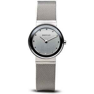 BERING Reloj de cuarzo para mujer con caja de acero inoxidable plateado de 26 mm y esfera plateada, correa milanesa, cristal de zafiro y resistencia al agua de 5 ATM BERING Reloj de cuarzo para mujer con caja de acero inoxidable plateado de 26 mm y esfera plateada, correa milanesa, cristal de zafiro y resistencia al agua de 5 ATM