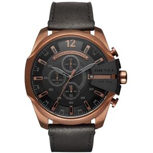 Diesel Mega Chief Series Reloj para hombre, Movimiento cronógrafo con correa de piel, Negro y marrón, 51 mm Diesel Mega Chief Series Reloj para hombre, Movimiento cronógrafo con correa de piel, Negro y marrón, 51 mm