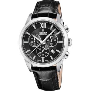 Festina Swiss Made Reloj Hombre Analógico de Cuero Negro Movimiento de Cuarzo Cronógrafo Calendario Cristal Zafiro Resistente Resistente al Agua 10 ATM Elegante Chrono Festina Swiss Made Reloj Hombre Analógico de Cuero Negro Movimiento de Cuarzo Cronógrafo Calendario Cristal Zafiro Resistente Resistente al Agua 10 ATM Elegante Chrono