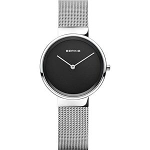 BERING Reloj de cuarzo para mujer con caja de acero inoxidable plateado de 31 mm y esfera negra, correa milanesa, cristal de zafiro y resistencia al agua de 5 ATM BERING Reloj de cuarzo para mujer con caja de acero inoxidable plateado de 31 mm y esfera negra, correa milanesa, cristal de zafiro y resistencia al agua de 5 ATM