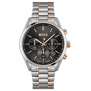Boss Reloj Cronógrafo de Cuarzo para Hombre 44mm Champion con Esfera Negra y Pulsera de Acero Inoxidable Bicolor, Función de Fecha, 3 Subesferas, Resistencia al Agua de 10ATM Boss Reloj Cronógrafo de Cuarzo para Hombre 44mm Champion con Esfera Negra y Pulsera de Acero Inoxidable Bicolor, Función de Fecha, 3 Subesferas, Resistencia al Agua de 10ATM