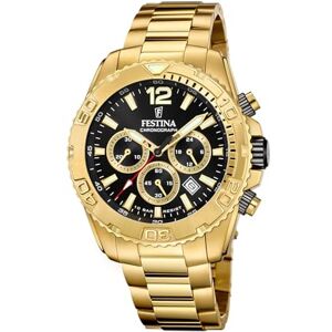 Festina Reloj Hombre Analógico de Acero Inoxidable 316l Dorado Movimiento de Cuarzo Cronógrafo Calendario Cristal Mineral Resistente Resistente al Agua 10 ATM F20684/4 Timeless Chronograph Festina Reloj Hombre Analógico de Acero Inoxidable 316l Dorado Movimiento de Cuarzo Cronógrafo Calendario Cristal Mineral Resistente Resistente al Agua 10 ATM F20684/4 Timeless Chronograph
