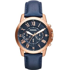 Fossil Reloj para hombre Grant, movimiento de cuarzo cronógrafo, caja de acero rosa dorado de 44 mm con correa de piel auténtica, , Azul Fossil Reloj para hombre Grant, movimiento de cuarzo cronógrafo, caja de acero rosa dorado de 44 mm con correa de piel auténtica, , Azul