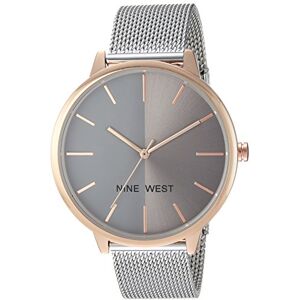 Nine West Reloj de pulsera de malla para mujer, Plateado/dorado Nine West Reloj de pulsera de malla para mujer, Plateado/dorado