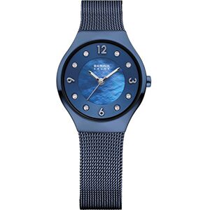 BERING Reloj solar para mujer con caja de acero inoxidable de 27 mm con acabado azul y esfera azul, correa milanesa, cristal de zafiro y resistencia al agua de 5 ATM BERING Reloj solar para mujer con caja de acero inoxidable de 27 mm con acabado azul y esfera azul, correa milanesa, cristal de zafiro y resistencia al agua de 5 ATM