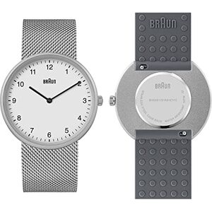 Braun 2 Agujas Reloj Analógico de Cuarzo, Esfera Blanca y Correa de Malla de Acero Inoxidable con Correa Adicional de Caucho de Silicona Gris, 38 mm, Modelo . Braun 2 Agujas Reloj Analógico de Cuarzo, Esfera Blanca y Correa de Malla de Acero Inoxidable con Correa Adicional de Caucho de Silicona Gris, 38 mm, Modelo .