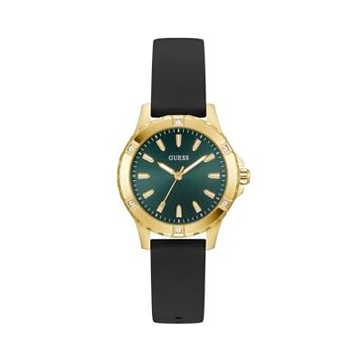 GUESS Mist Reloj de Pulsera analógico para Mujer, 35 mm, Acero Inoxidable, Cuarzo, Correa de Silicona Negra, Reloj de Moda para Mujer, Color Verde, 5 Bares GUESS Mist Reloj de Pulsera analógico para Mujer, 35 mm, Acero Inoxidable, Cuarzo, Correa de Silicona Negra, Reloj de Moda para Mujer, Color Verde, 5 Bares