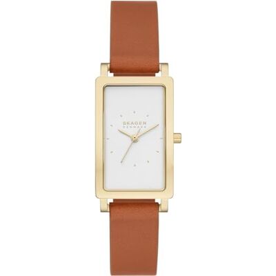 Skagen Hagen Reloj para Mujer, Movimiento de Cuarzo con Correa de Acero o Piel, Marrón y Dorado, 22MM Skagen Hagen Reloj para Mujer, Movimiento de Cuarzo con Correa de Acero o Piel, Marrón y Dorado, 22MM