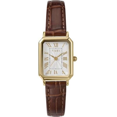 Timex Trend Reloj para Mujer, Correa de Cuero marrón, Esfera Blanca, Caja Dorada, 21 mm, Timex Trend Reloj para Mujer, Correa de Cuero marrón, Esfera Blanca, Caja Dorada, 21 mm,