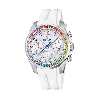 Festina Reloj Mujer Analógico de Caucho Movimiento de Cuarzo Cronógrafo Cristal Mineral de Alta Resistencia Resistente al Agua 10 ATM Boyfriend Collection Festina Reloj Mujer Analógico de Caucho Movimiento de Cuarzo Cronógrafo Cristal Mineral de Alta Resistencia Resistente al Agua 10 ATM Boyfriend Collection