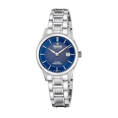 Festina Swiss Made Reloj Mujer Analógico de Acero Inoxidable 316l Plateado Movimiento de Cuarzo, Cristal Zafiro Resistente, Resistente al Agua 10 ATM, Calendario , Classic Steel Festina Swiss Made Reloj Mujer Analógico de Acero Inoxidable 316l Plateado Movimiento de Cuarzo, Cristal Zafiro Resistente, Resistente al Agua 10 ATM, Calendario , Classic Steel