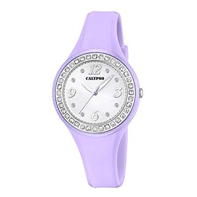 CALYPSO Reloj Modelo de la colección Trendy, Caja de 36,5 mm Blanco con Correa de Caucho Lila para señora CALYPSO Reloj Modelo de la colección Trendy, Caja de 36,5 mm Blanco con Correa de Caucho Lila para señora