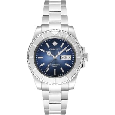 GANT Reloj Watertown para Hombre, Acero Inoxidable Plateado, Esfera Azul Sunray, Movimiento de Cuarzo japonés, Cristal Mineral, día y Fecha, 10 ATM GANT Reloj Watertown para Hombre, Acero Inoxidable Plateado, Esfera Azul Sunray, Movimiento de Cuarzo japonés, Cristal Mineral, día y Fecha, 10 ATM