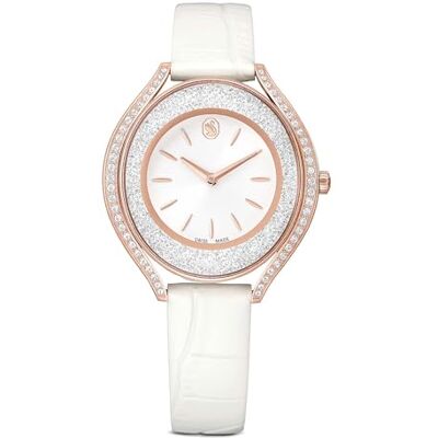 Swarovski Reloj Crystalline Aura, Fabricado en Suiza, Correa de Piel, Blanco, Acabado Tono Oro Rosa Swarovski Reloj Crystalline Aura, Fabricado en Suiza, Correa de Piel, Blanco, Acabado Tono Oro Rosa