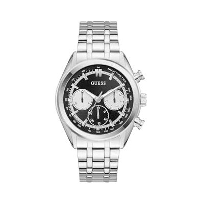 GUESS Dawson Reloj de Pulsera para Hombre con Fecha y circonita, Correa de Acero Inoxidable, Cristal Mineral, Esfera Negra, 5 Bar, diámetro de la Caja: 44 mm GUESS Dawson Reloj de Pulsera para Hombre con Fecha y circonita, Correa de Acero Inoxidable, Cristal Mineral, Esfera Negra, 5 Bar, diámetro de la Caja: 44 mm